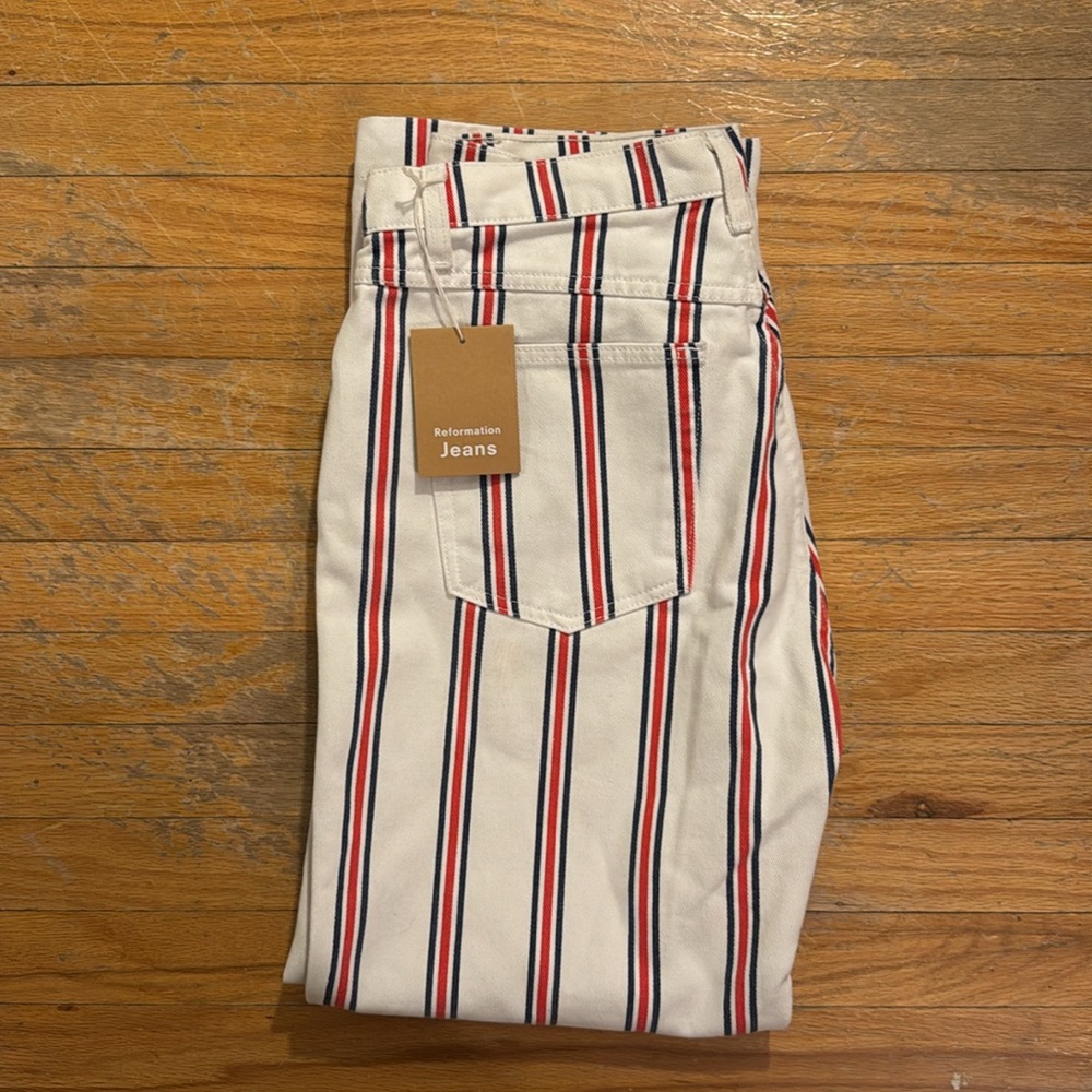 Reformation Roper Jeans NWT - Ankle length white, red, blue striped